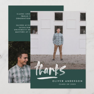 Invitation Graduation green script 3 photo merci