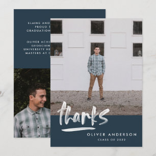Invitation Graduation marine bleu script 3 photo merci
