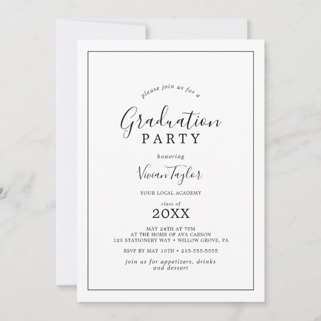 Invitation Graduation minimaliste (Devant)