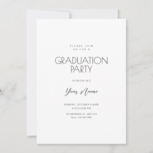 Invitation Graduation minimaliste blanche simple (Devant)