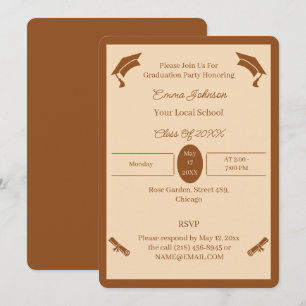 Invitation Graduation Minimaliste Personnalisée Brown Et Beig