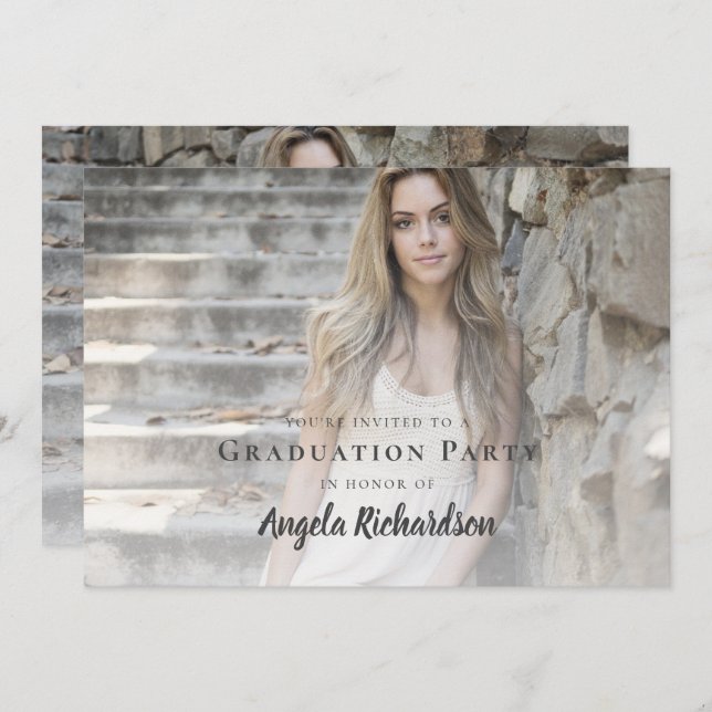 Invitation Graduation Modern Script Photo Party (Devant / Derrière)