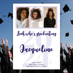 Invitation Graduation Moderne 2024 Purple Script Photo Collag