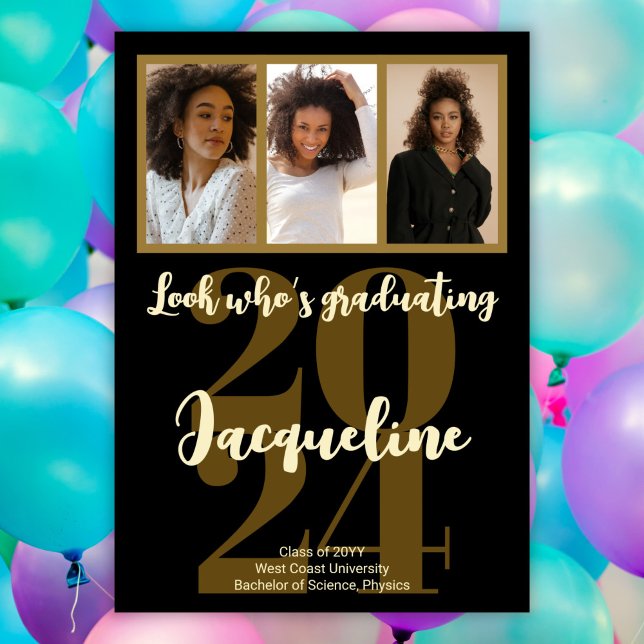 Invitation Graduation moderne 2025 Gold Script photo Collage (Créateur téléchargé)