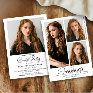 Invitation Graduation moderne 3 Photo Collage Script