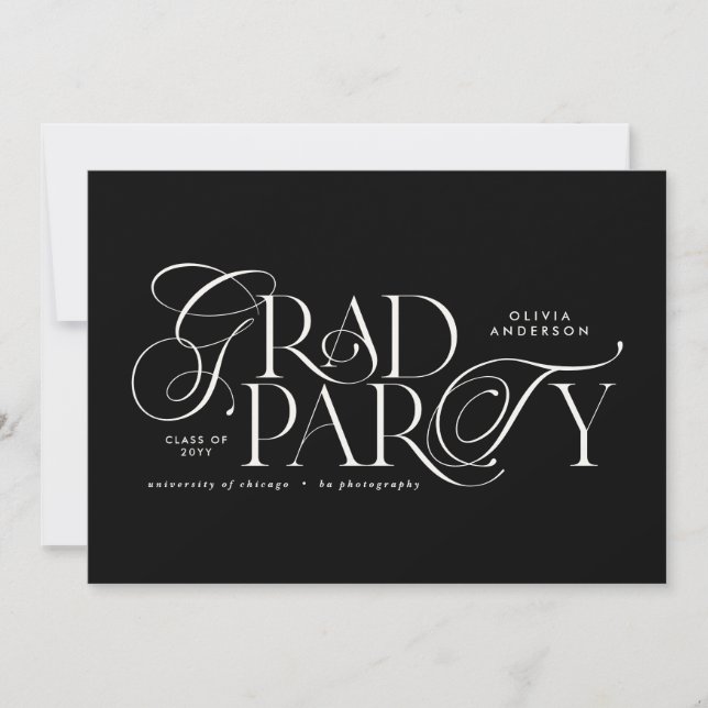 Invitation Graduation moderne élégante typographie noir & bla (Devant)