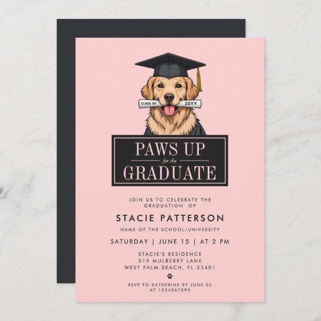 Invitation Graduation moderne Golden Retriever avec Casquette (Devant / Derrière)