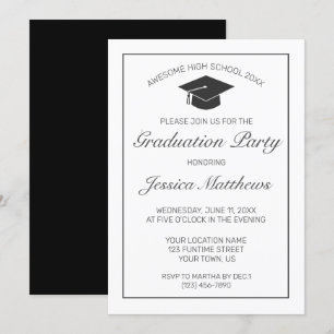 Invitation Graduation moderne minimaliste noir blanc