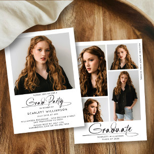 Invitation Graduation moderne Party 4 Photo Collage Script