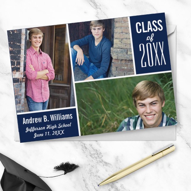 Invitation Graduation moderne Photo Collage Classe de 20XX Bl (Créateur téléchargé)