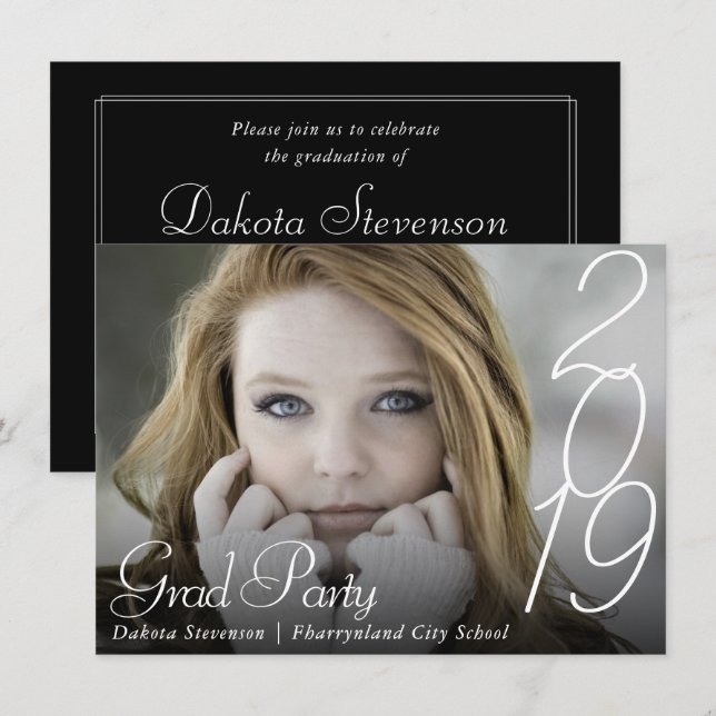 Invitation Graduation moderne | Photo de script lettres main (Devant / Derrière)