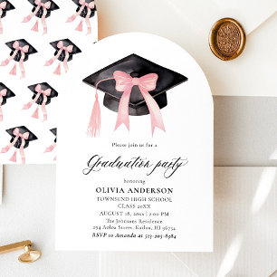 Invitation Graduation moderne Pink Bow Graduation Cap Arched