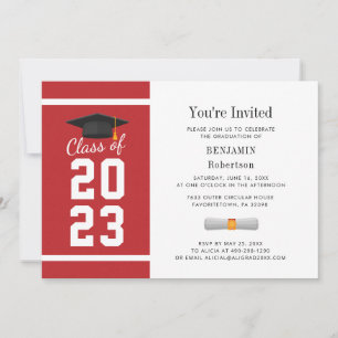 Invitation Graduation moderne Red White Grad Photo 2024 Party
