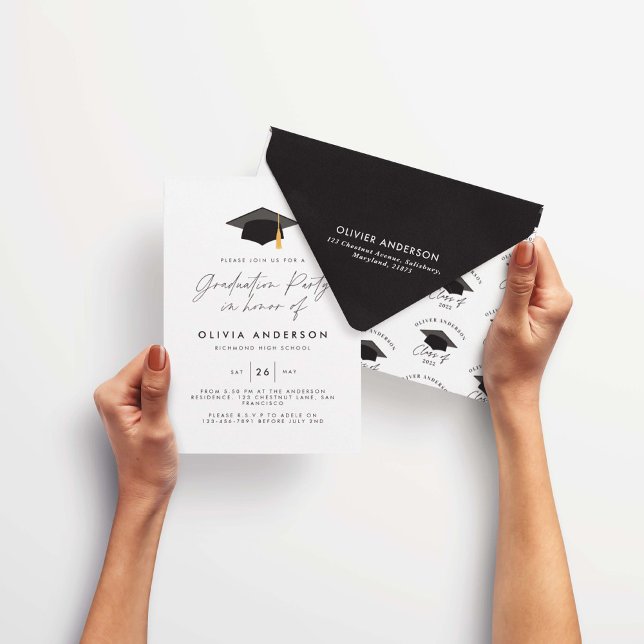 Invitation Graduation moderne simple élégant noir blanc fête (Créateur téléchargé)