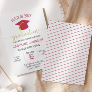 Invitation Graduation moderne simple Red Gold