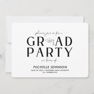 Invitation Graduation moderne Typographie noire Photo Party
