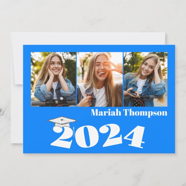 Invitation Graduation Multi Photo Blue Classe De 2023 QR Code (Devant)