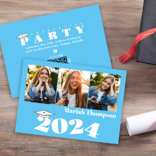 Invitation Graduation Multi Photo Blue Classe De 2023 QR Code