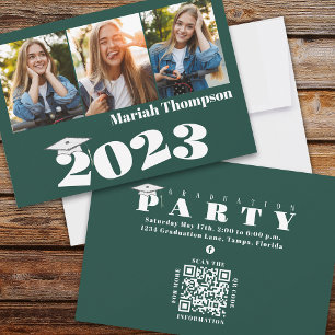 Invitation Graduation Multi Photo Green Classe De 2023 QR Cod