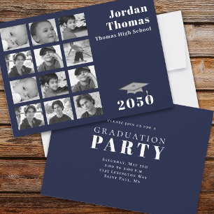 Invitation Graduation Multiphoto Collage Minimaliste Marine