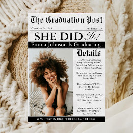 Invitation Graduation Newspaper Unique Fun Custom Photo 2025