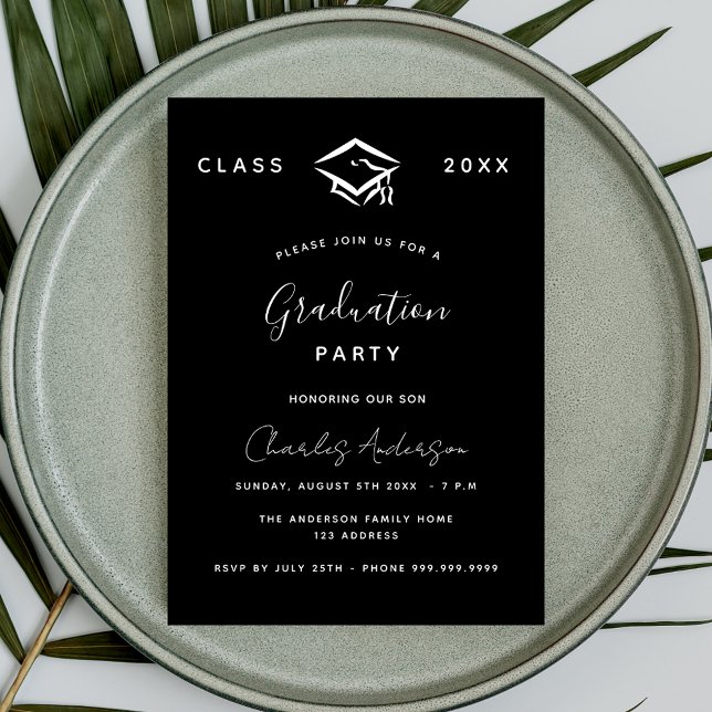 Invitation Graduation noir blanc simple 2025 (Créateur téléchargé)