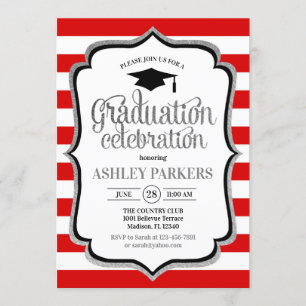 Invitation Graduation - Noir d'argent blanc rouge