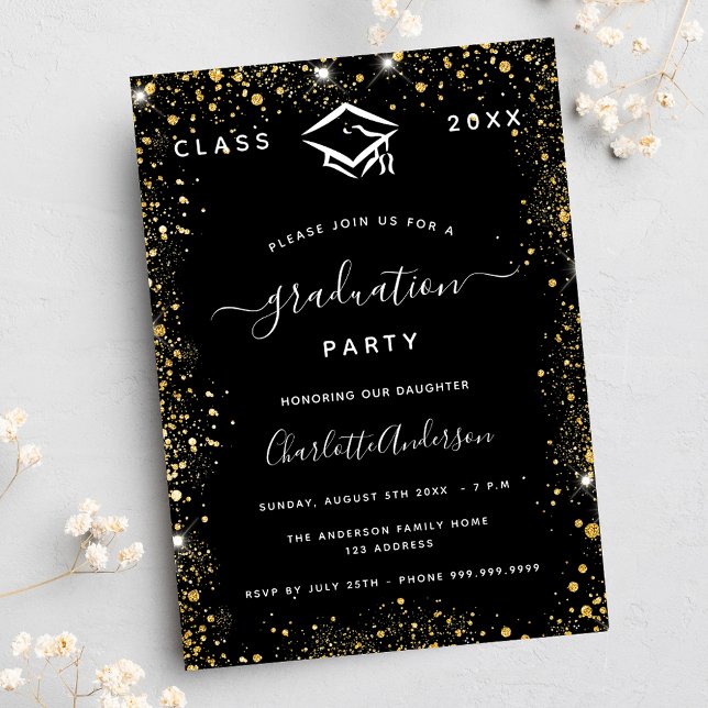 Invitation Graduation noir or parties scintillant poussière (Créateur téléchargé)