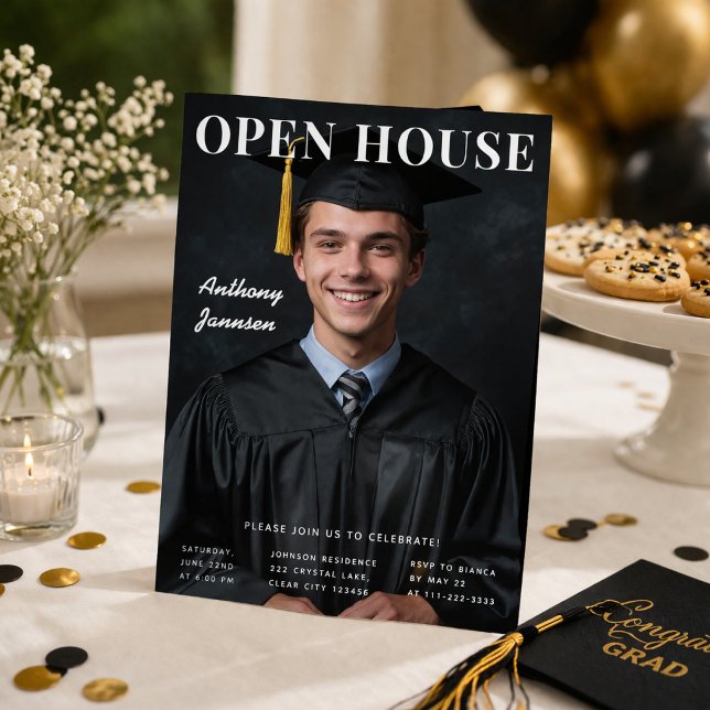 Invitation Graduation Open House Photo Invite (Graduation open house photo invitation styled for a warm and elegant celebration setup)