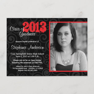 Invitation Graduation Open House Retro Swirls Neon Red Invita