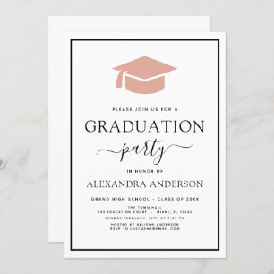 Invitation Graduation Party 2022 rose Elégant noir noir blanc