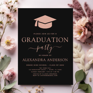 Invitation Graduation Party 2024 Blush rose noir élégant