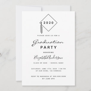 Invitation Graduation party 2024 moderne noir blanc dessus