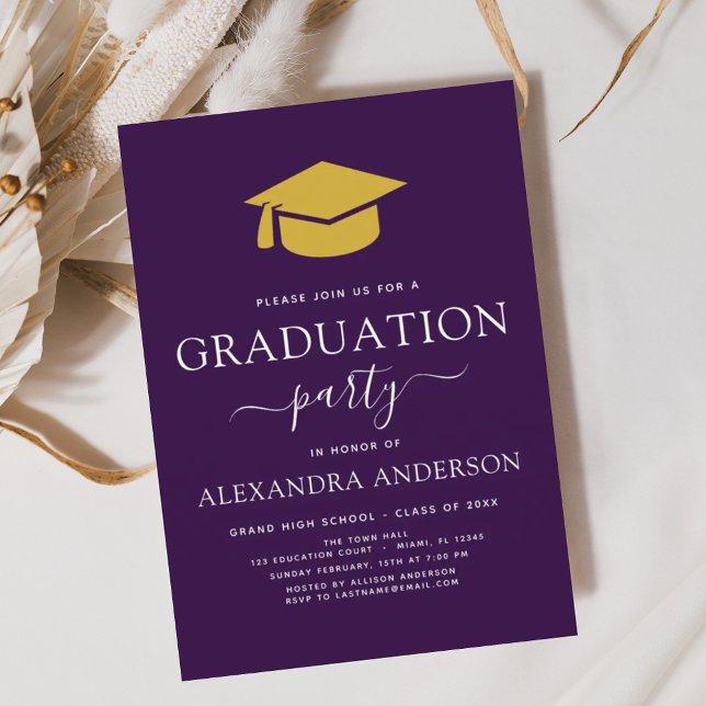 Invitation Graduation Party 2024 Purple Gold Moderne (Créateur téléchargé)