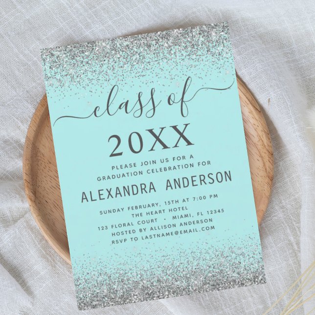 Invitation Graduation Party 2024 Turquoise Aqua Blue Silver (Créateur téléchargé)
