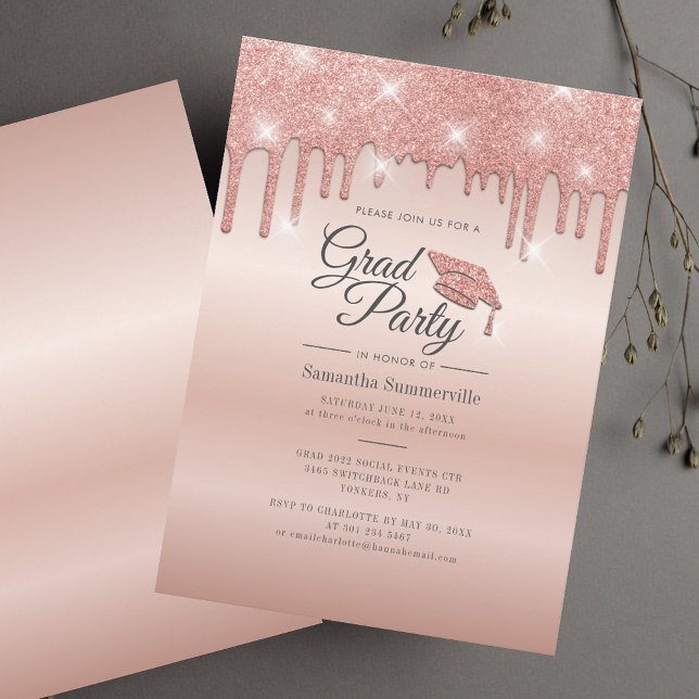 Invitation Graduation Party 2025 Elégant Grad (Graduation Party 2025 Rose Gold Drip Grad Invitation)