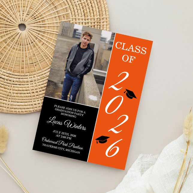 Invitation Graduation Party 2025 Grad Casquette Orange (Créateur téléchargé)
