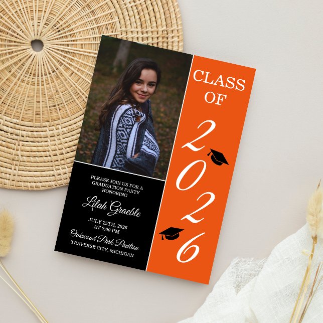 Invitation Graduation Party 2025 Grad Casquette Orange (Créateur téléchargé)