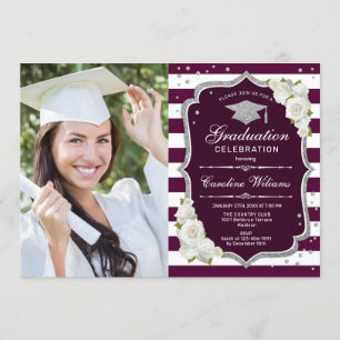 Invitation Graduation Party avec photo - Argent Bourgogne