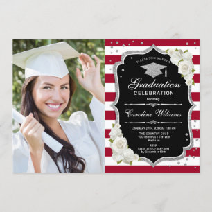 Invitation Graduation Party avec photo - Argent Noir Rouge