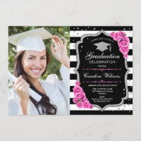 Graduation Party avec photo - Argent rose Noir