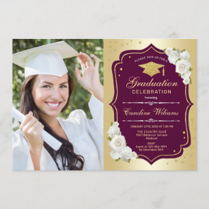 Invitation Graduation Party avec photo - Gold Burgundy