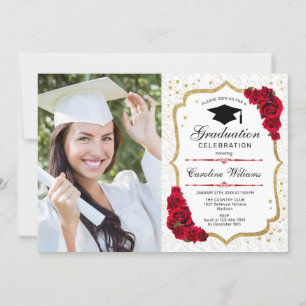 Invitation Graduation Party avec photo - Gold Red White