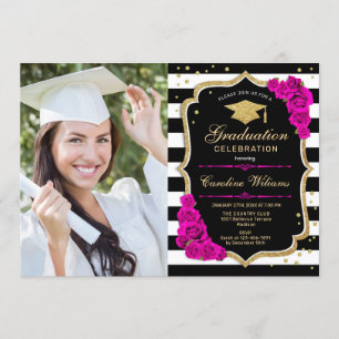 Invitation Graduation Party avec photo - Hot Rose Gold Noir