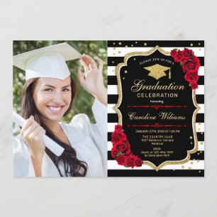 Invitation Graduation Party avec photo - Red Gold Black