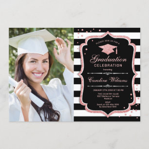 Invitation Graduation Party avec photo - Rose Gold Black