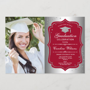 Invitation Graduation Party avec photo - Rouge Argent