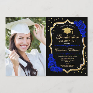 Invitation Graduation Party avec photo - Royal Blue Gold