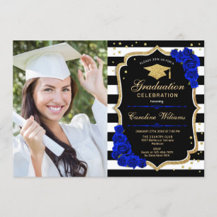 Invitation Graduation Party avec photo - Royal Blue Gold