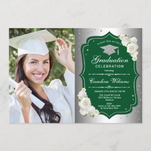 Invitation Graduation Party avec photo - Silver Green